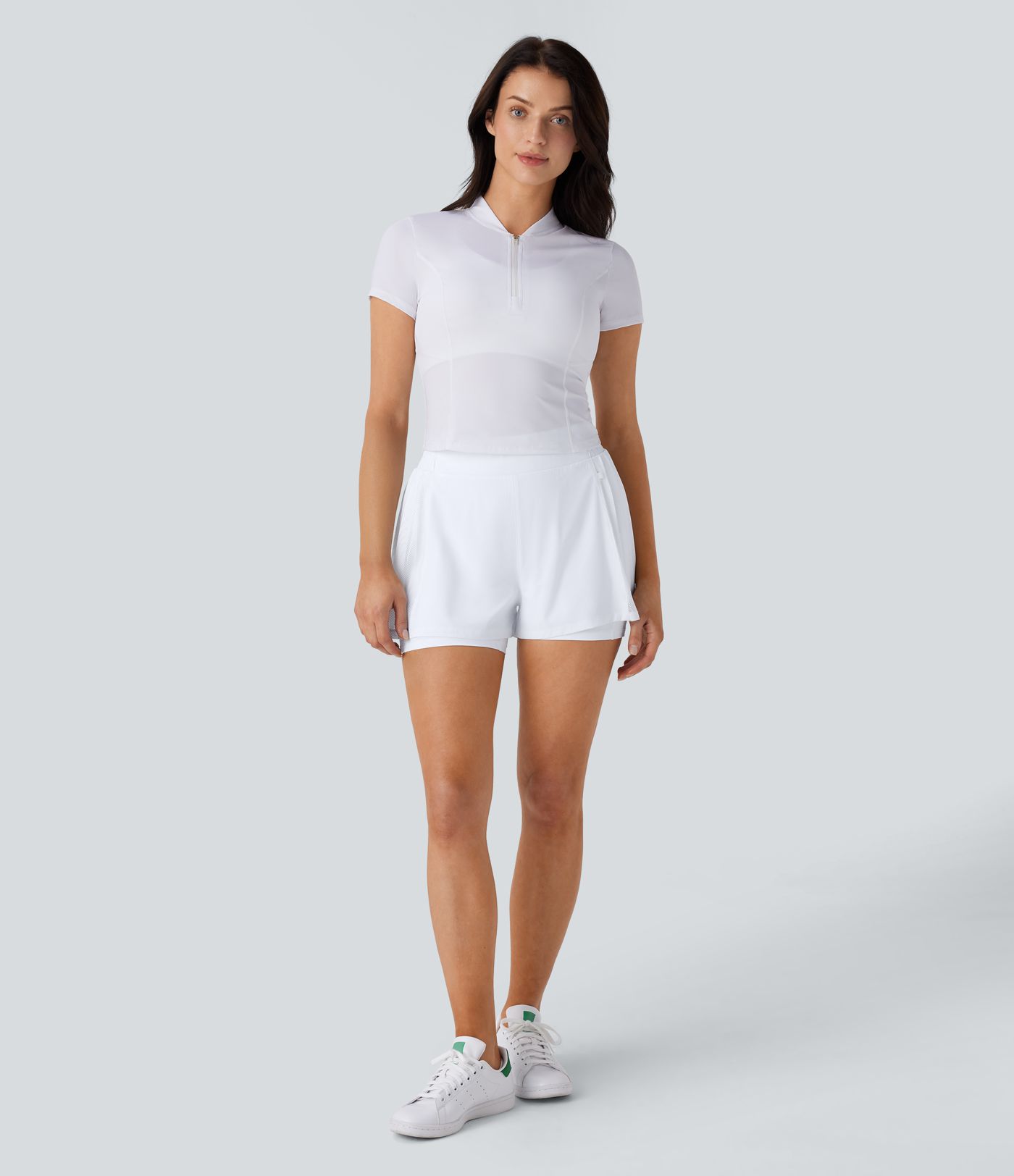 Breezeful™ High Waisted Contrast Mesh Pleated 2-in-1 Quick Dry Golf Shorts with Pockets-Golf Tee