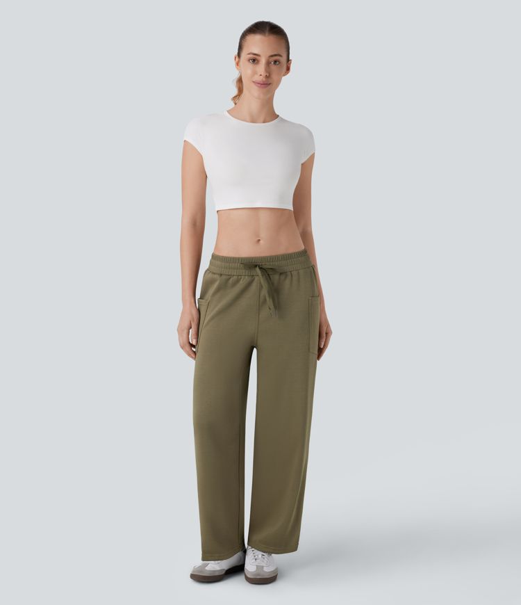 Low Rise Drawstring Pocket Casual Tapered Trousers