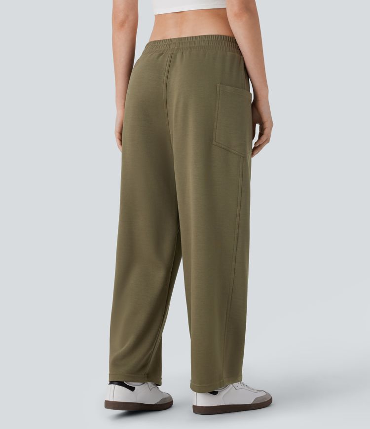 Low Rise Drawstring Pocket Casual Tapered Trousers