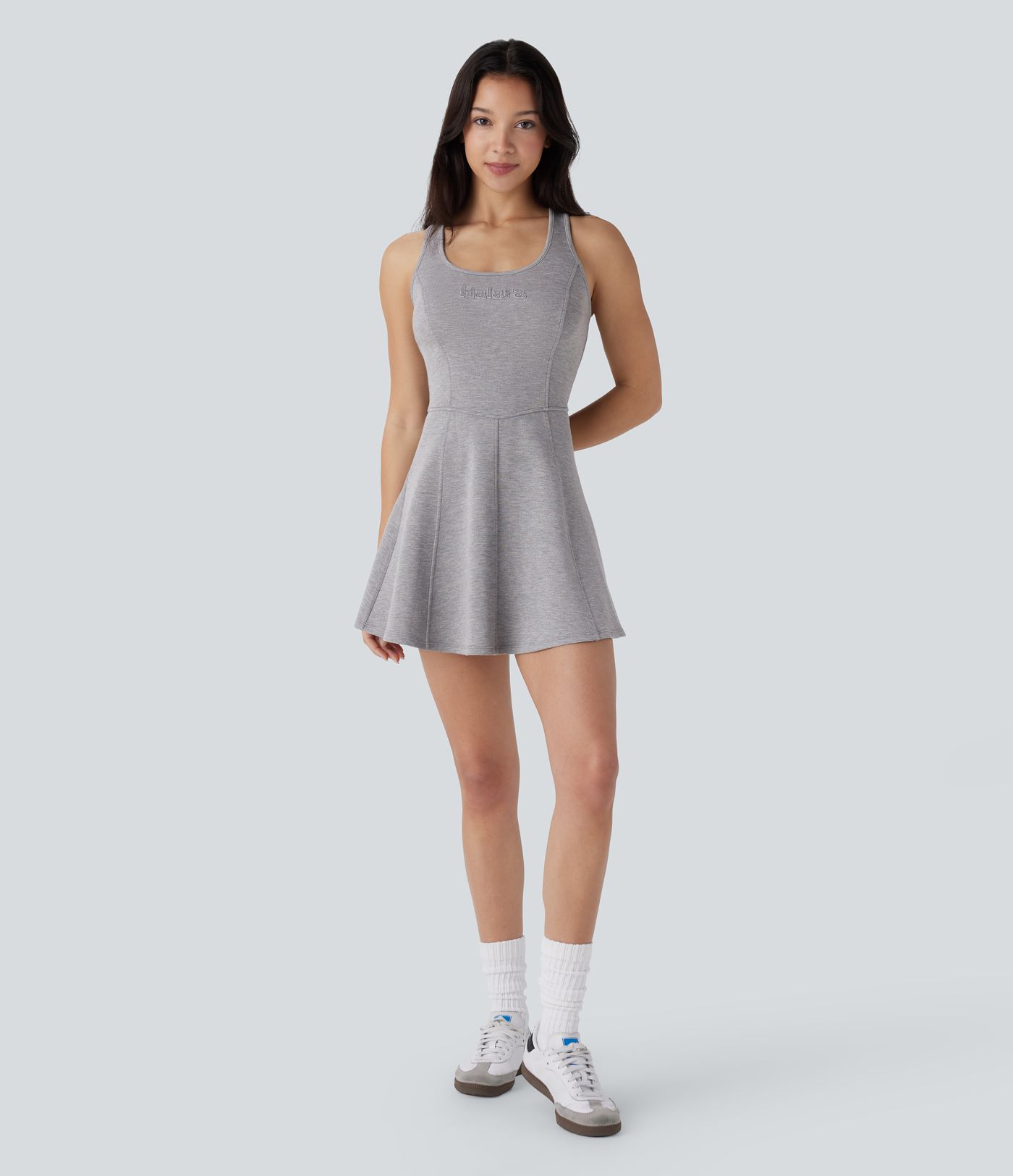 U Neck Sleeveless Racerback Flare Mini Dance Active Dress