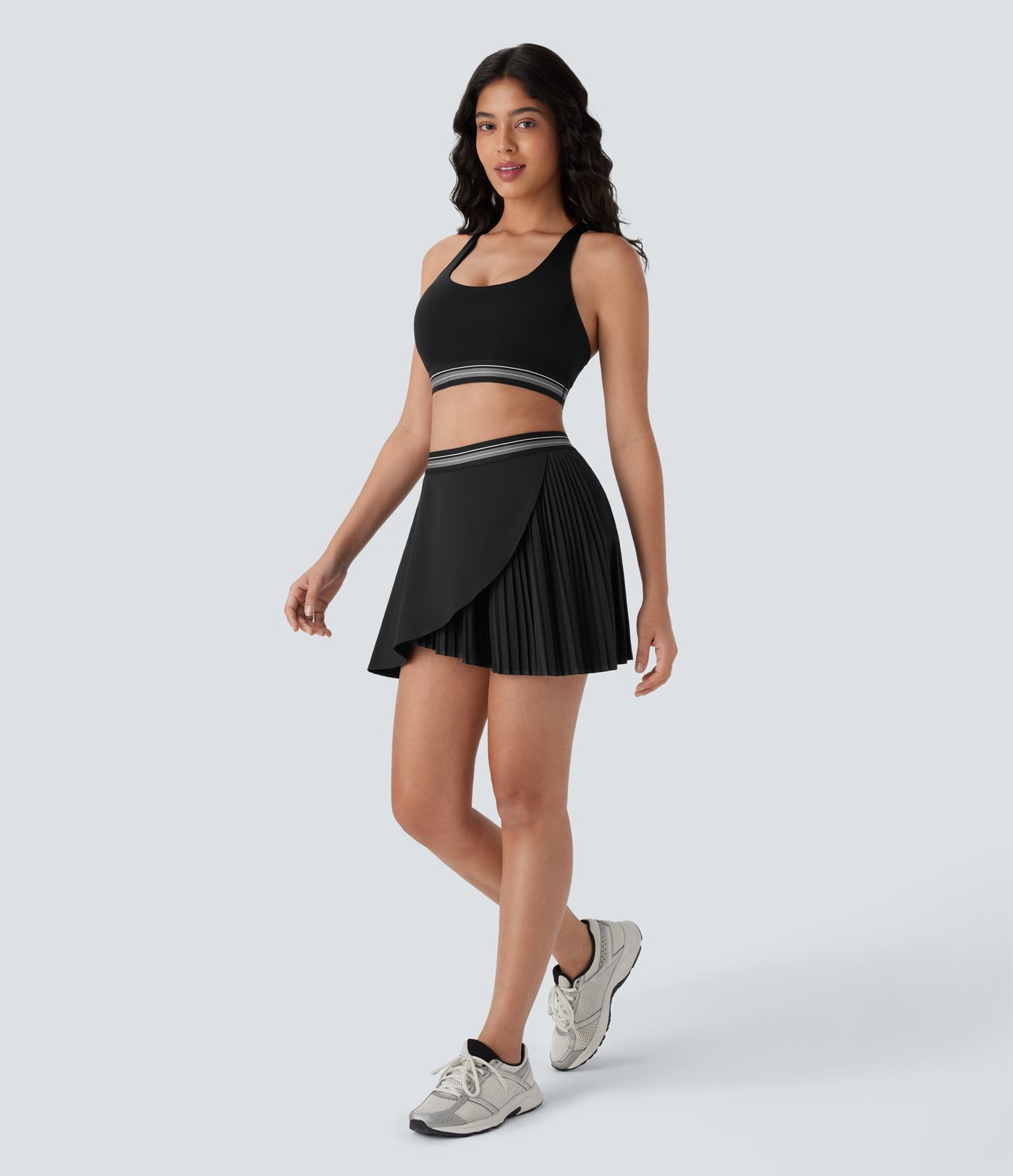 Mid High Waisted 2-in-1 Pocket Pleated Asymmetric Hem Quick Dry Mini Tennis Skirt