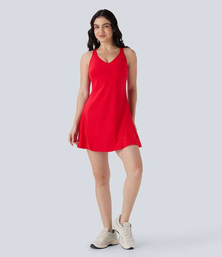 Robe active de yoga 2 pièces Softlyzero™ Airy mini à dos nageur avec dentelle contrastante, toucher frais et poche - UPF50+