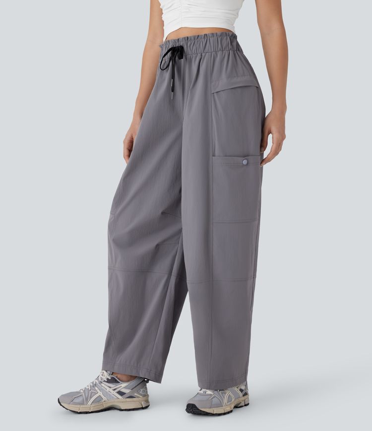 Frill High Waisted Drawstring Pockets Hiking Pants