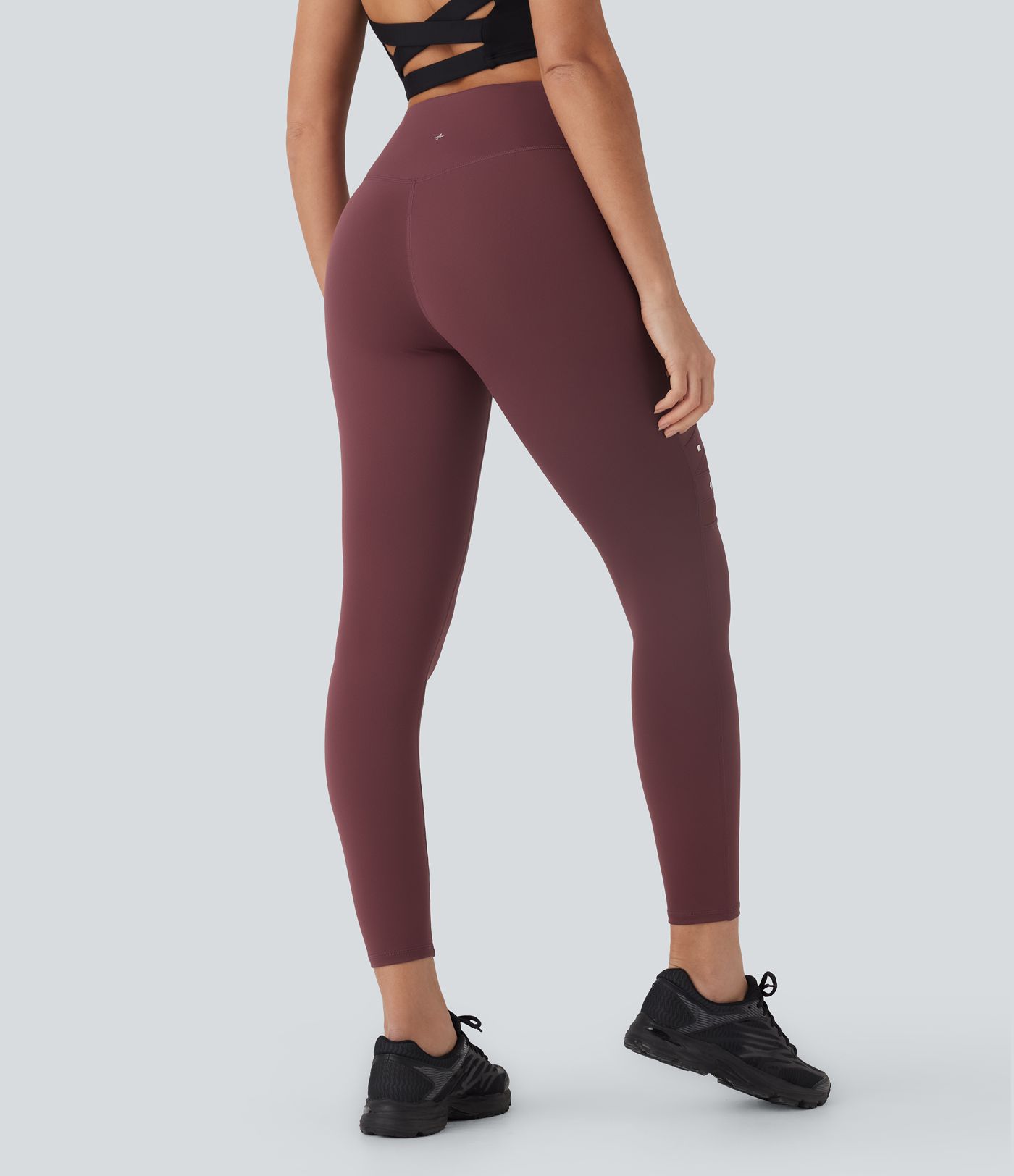 DayStretch High Waisted Crossover Contrast Mesh Studded Yoga Leggings with Pocket