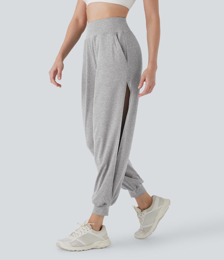 Joggers casuales de tiro alto con aberturas y bolsillos