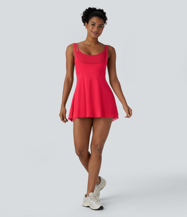 Vestido mini para baile de 2 piezas Softlyzero™ UPF50+ con espalda descubierta, hebilla ajustable y malla transpirable con bolsillos