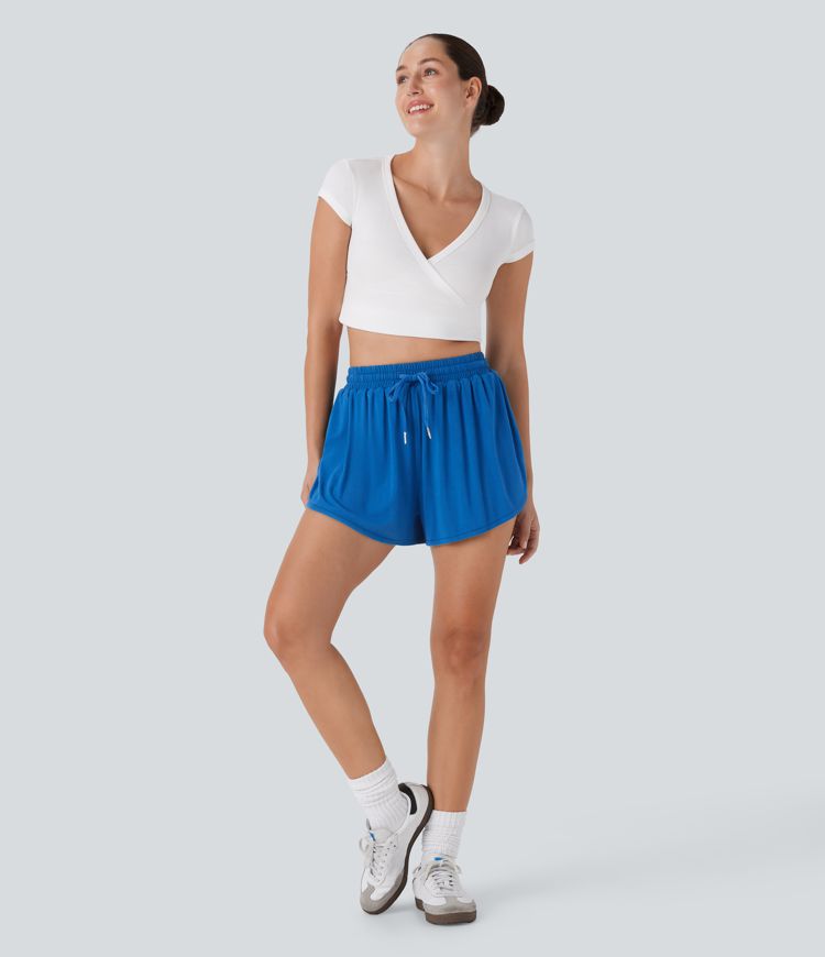 High Waisted Drawstring 2-in-1 Casual Shorts with Pocket