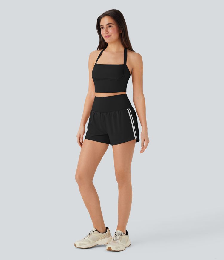 SoftlyZero™ QuickDry Super High Waisted Tummy Control 2-in-1 Color Block Yoga Shorts 3'' with Pockets