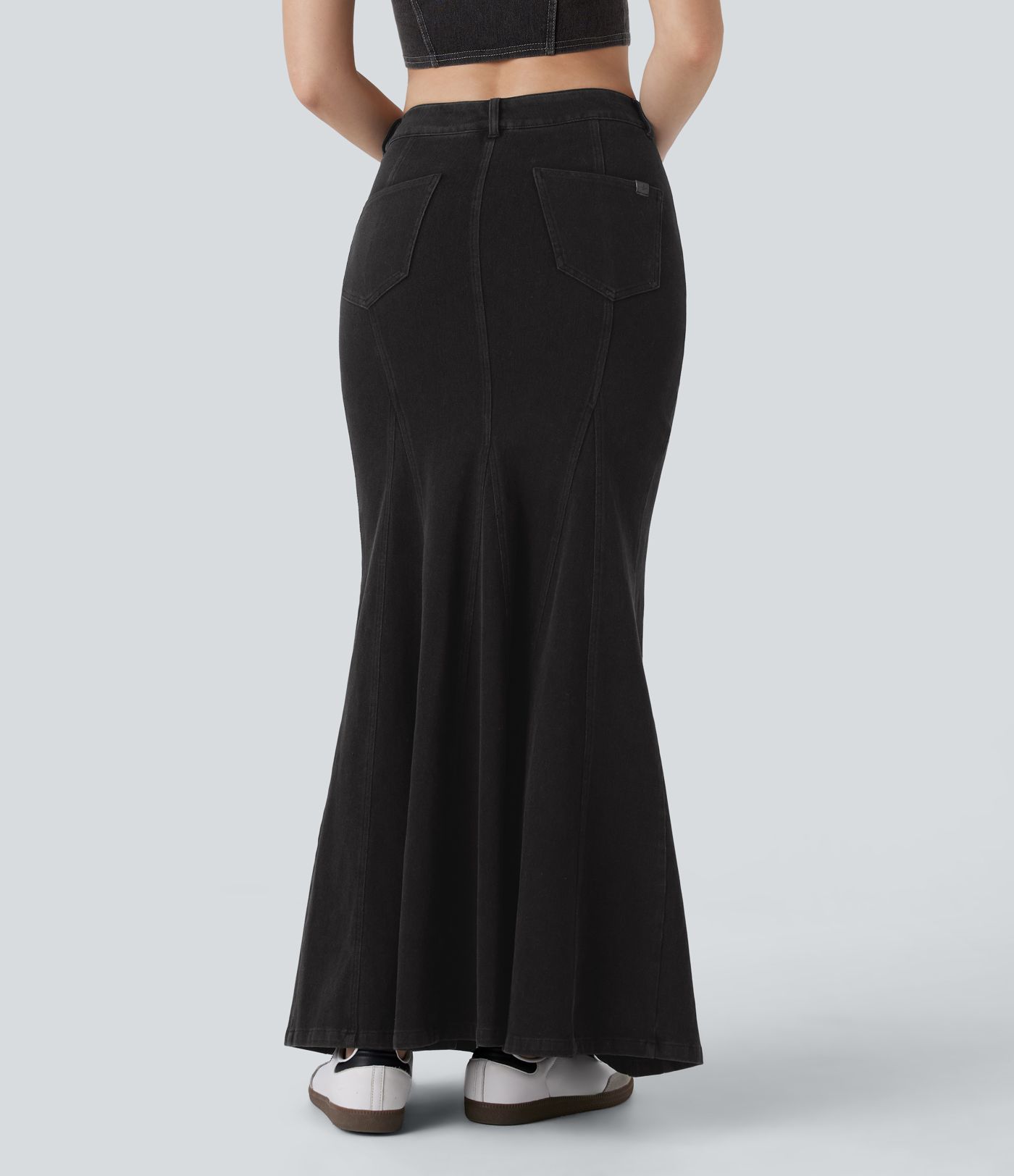 Halara Flex™ Mid Rise Maxi Washed Denim Casual Mermaid Skirt with Pockets