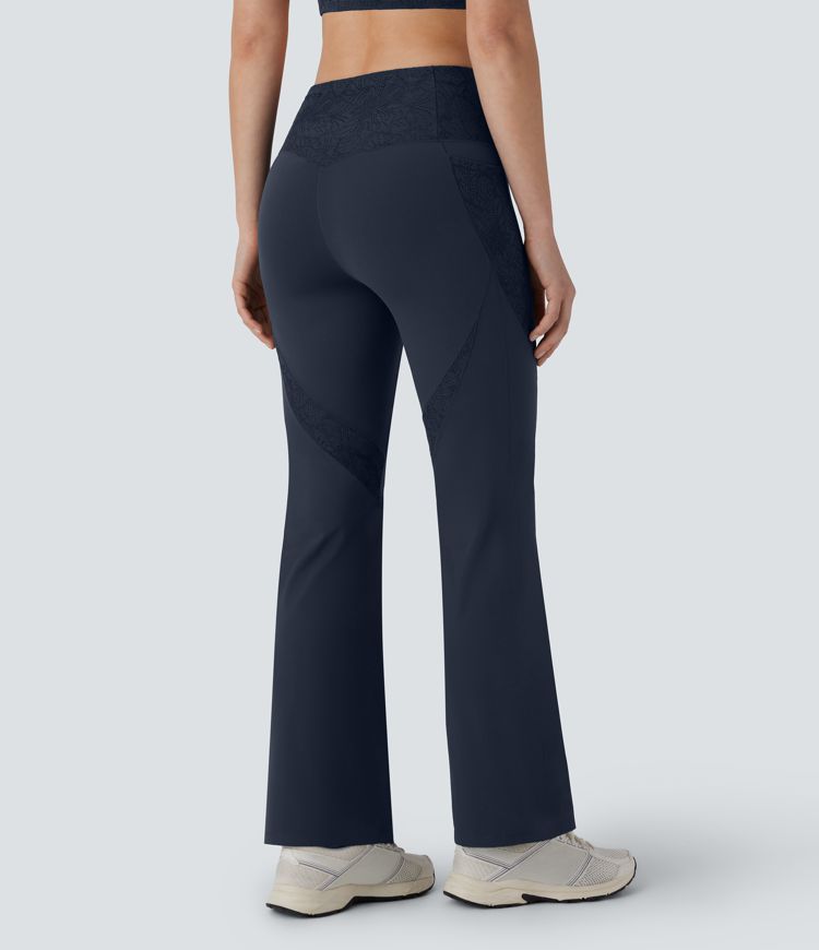 Legging d'entraînement à coupe bootcut gainant taille haute avec détails dentelle contrastée et poches Halara UltraSculpt™