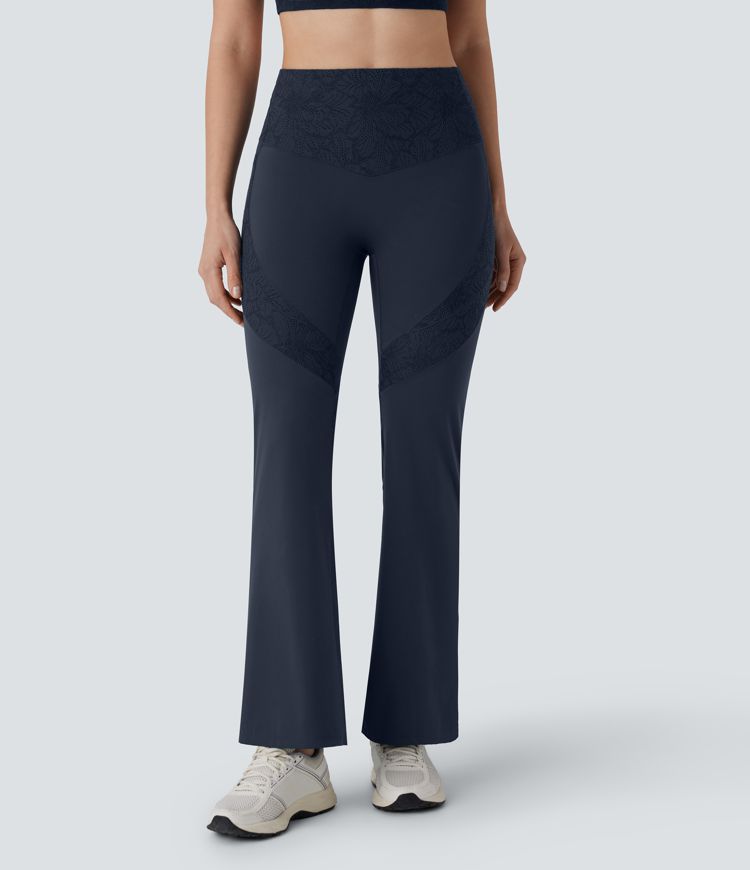 Legging d'entraînement à coupe bootcut gainant taille haute avec détails dentelle contrastée et poches Halara UltraSculpt™