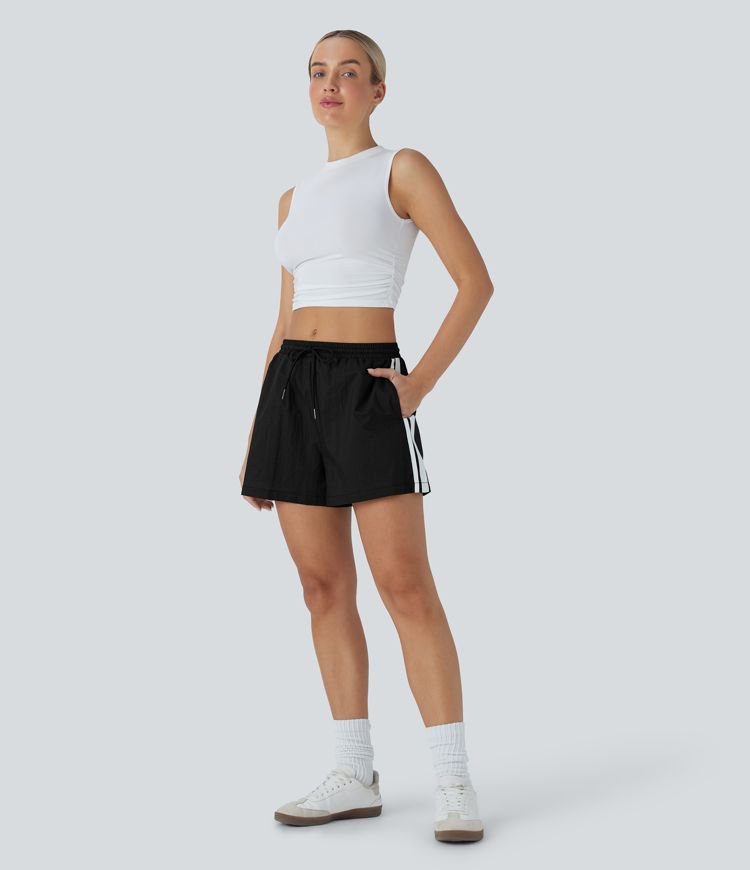 Low Rise Drawstring Color Block Casual Shorts with Pockets-UPF40+