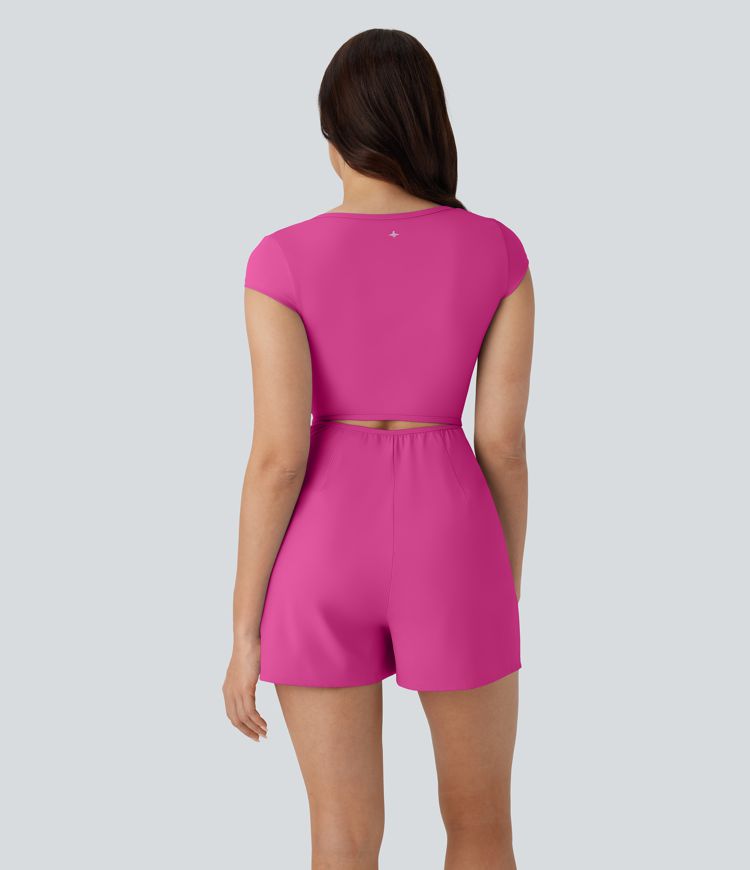 Softlyzero™ Airy U Neck Cap Sleeve Side Pocket Cool Touch Yoga Jumpsuit-Easy Peezy