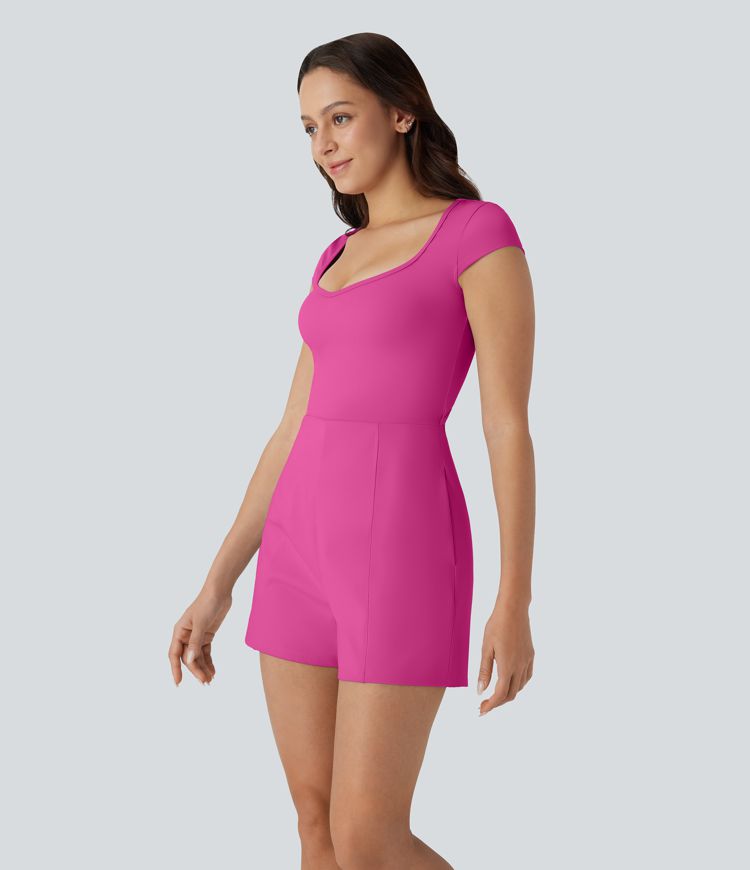 Softlyzero™ Airy U Neck Cap Sleeve Side Pocket Cool Touch Yoga Jumpsuit-Easy Peezy