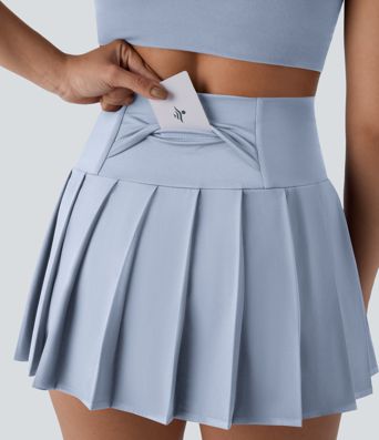 Breezeful™ High Waisted Pleated 2-in-1 Side & Pocket Asymmetric Hem Quick Dry Mini Dance Skirt