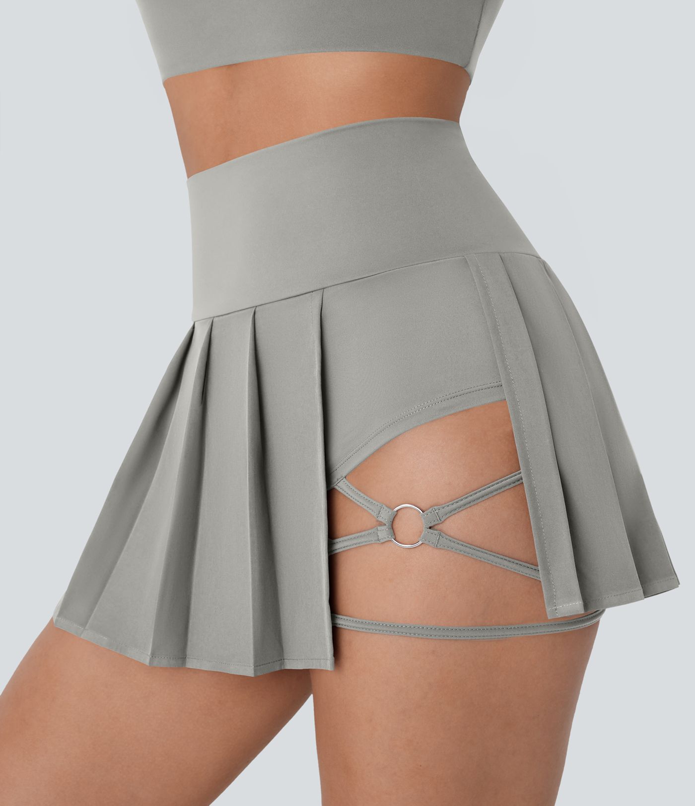 Mini Costume de Danse avec Rapide Breezeful™ Taille Haute Plissée 2-en-1 avec Poche Asymétrique et Bord