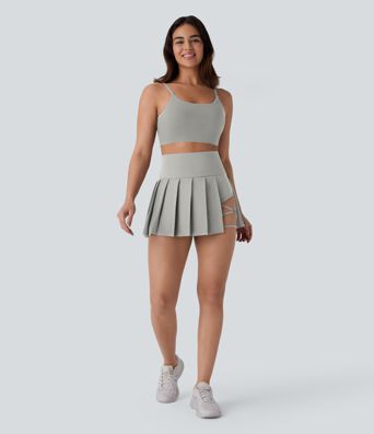Mini Costume de Danse avec Rapide Breezeful™ Taille Haute Plissée 2-en-1 avec Poche Asymétrique et Bord