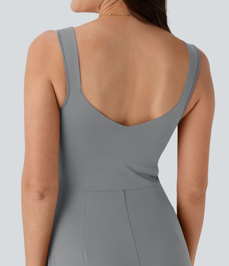 U Back Sleeveless Casual Jumpsuit with Pockets