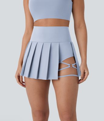 Breezeful™ High Waisted Pleated 2-in-1 Side & Pocket Asymmetric Hem Quick Dry Mini Dance Skirt