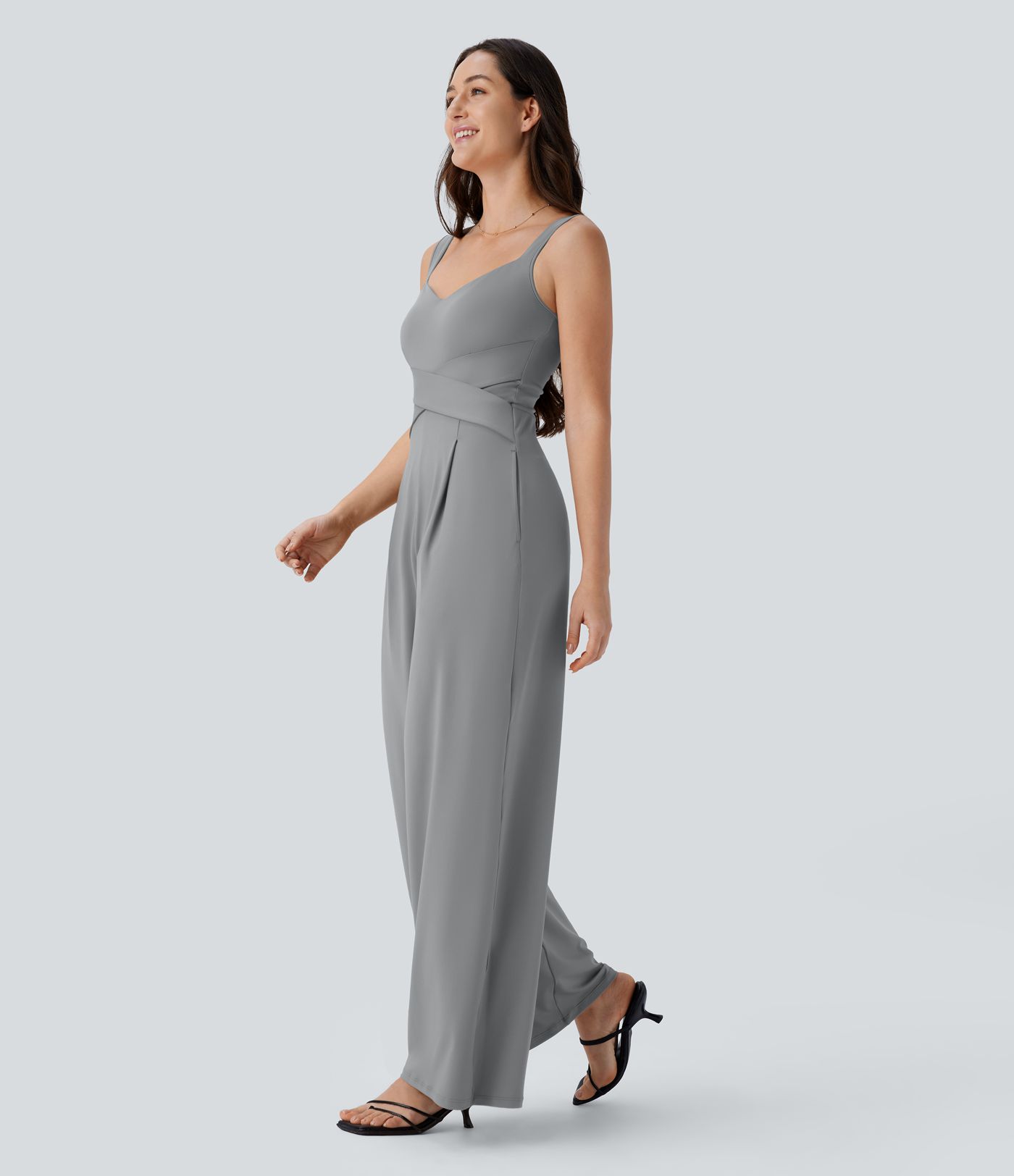 U Back Sleeveless Casual Jumpsuit with Pockets