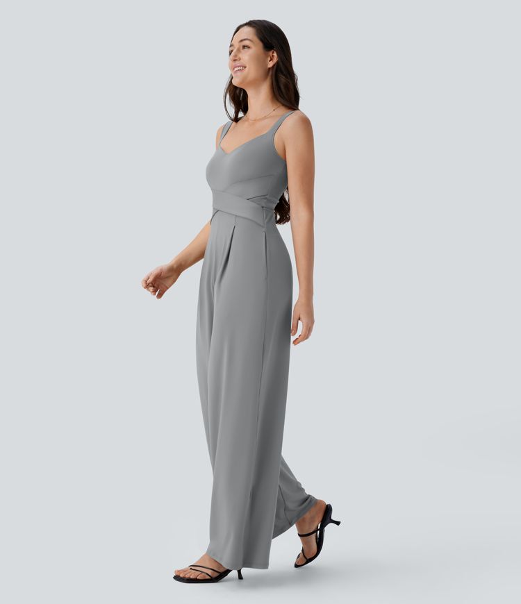 U Back Sleeveless Casual Jumpsuit with Pockets