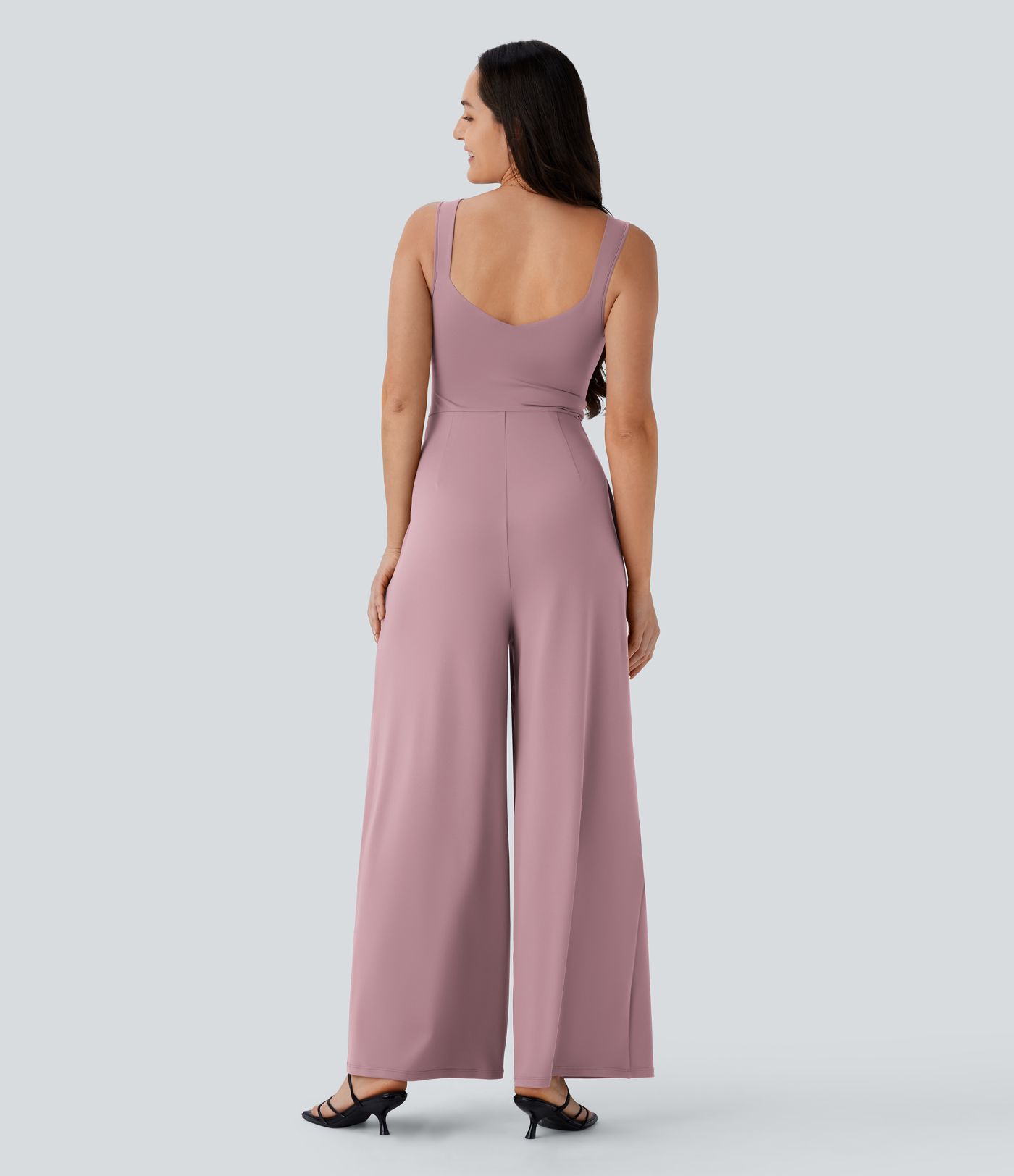 U Back Sleeveless Women Formal Casual Jumpsuit with Pockets