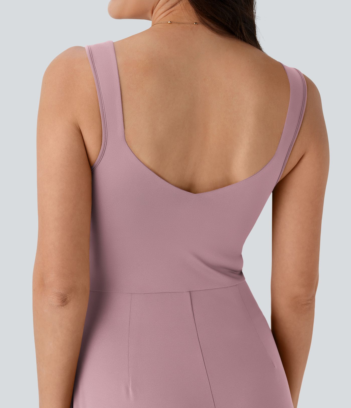 U Back Sleeveless Women Formal Casual Jumpsuit with Pockets