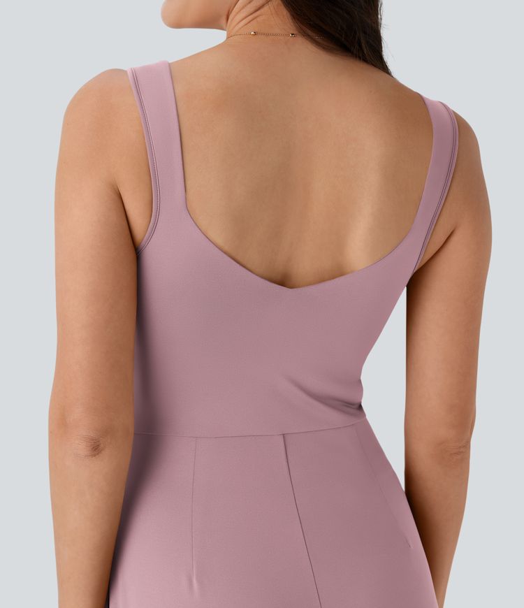 U Back Sleeveless Casual Jumpsuit with Pockets