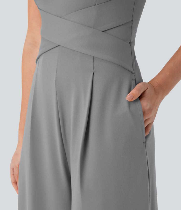 U Back Sleeveless Casual Jumpsuit with Pockets