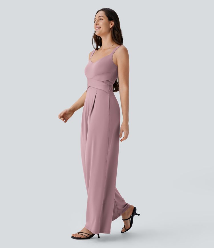 U Back Sleeveless Casual Jumpsuit with Pockets