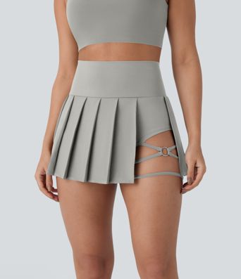 Mini Costume de Danse avec Rapide Breezeful™ Taille Haute Plissée 2-en-1 avec Poche Asymétrique et Bord