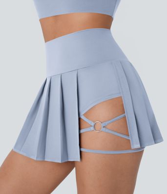 Breezeful™ High Waisted Pleated 2-in-1 Side & Pocket Asymmetric Hem Quick Dry Mini Dance Skirt