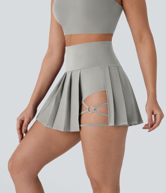 Mini Costume de Danse avec Rapide Breezeful™ Taille Haute Plissée 2-en-1 avec Poche Asymétrique et Bord