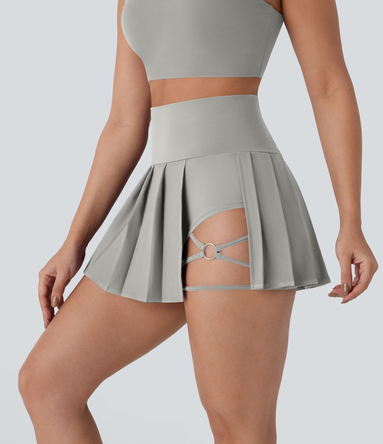 Mini Costume de Danse avec Rapide Breezeful™ Taille Haute Plissée 2-en-1 avec Poche Asymétrique et Bord