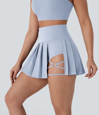 Breezeful™ High Waisted Pleated 2-in-1 Side & Pocket Asymmetric Hem Quick Dry Mini Dance Skirt