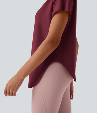 Einschultriges Yoga-Sport-Top mit kurzen Ärmeln, High-Low-Design und abgerundetem Saum - schnelltrocknend