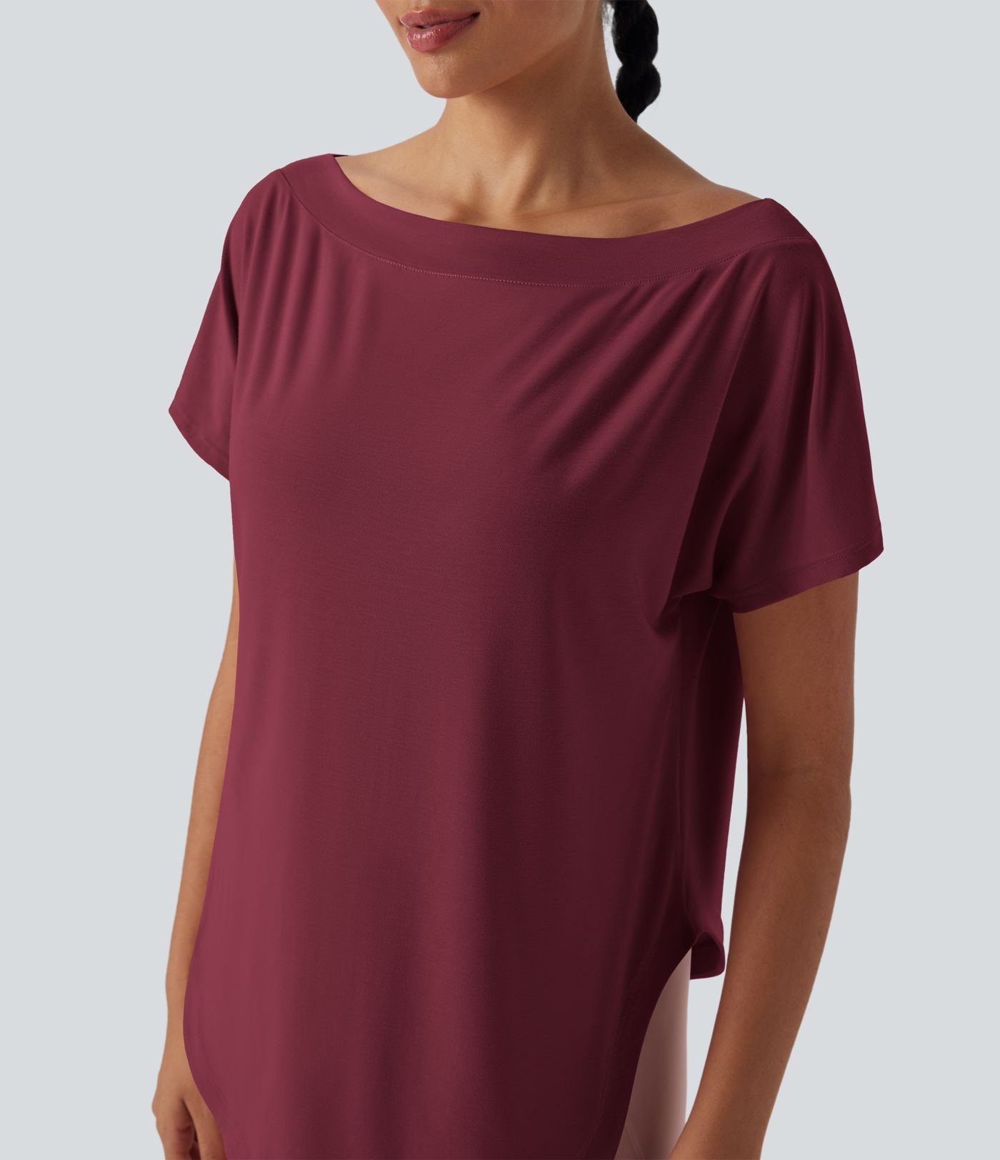 Einschultriges Yoga-Sport-Top mit kurzen Ärmeln, High-Low-Design und abgerundetem Saum - schnelltrocknend