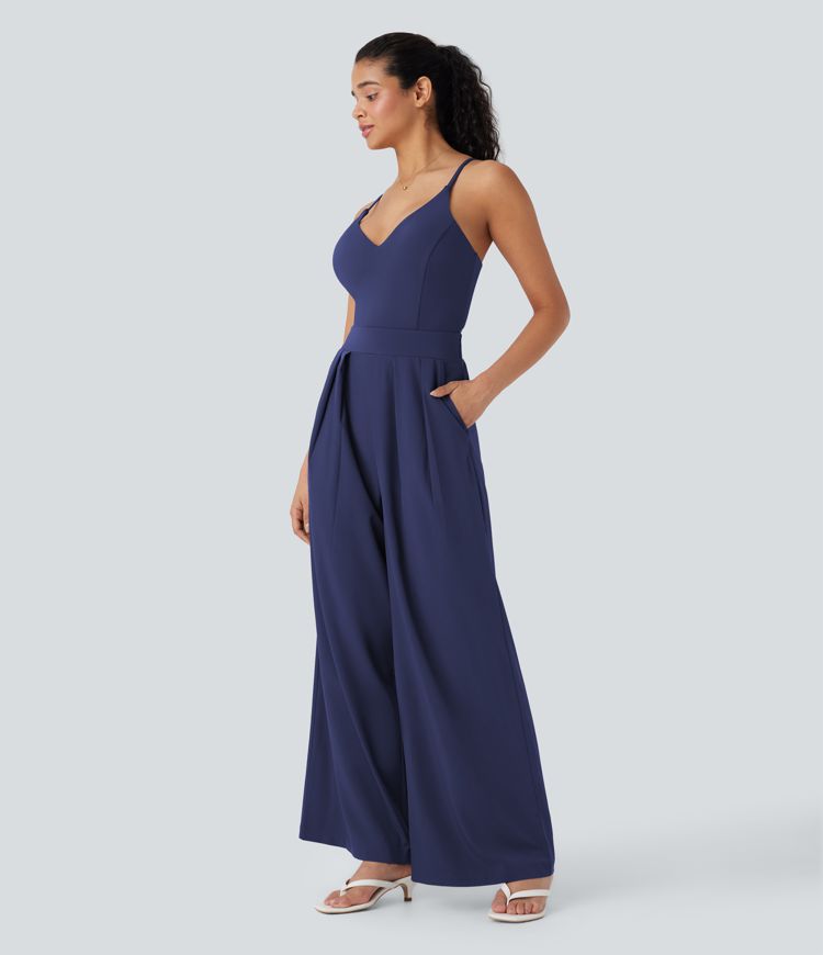 Breezeful™ Backless Wide Leg Quick Dry Casual Slip Jumpsuit with Side Pockets-Easy Peezy Edition