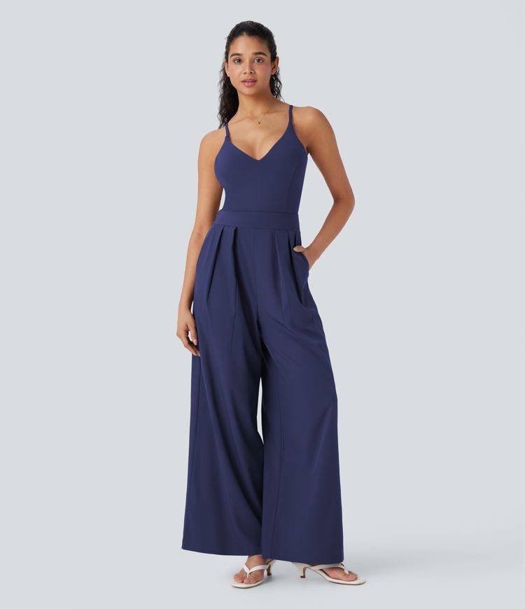 Breezeful™ Wide Leg Quick Dry Casual Slip Jumpsuit with Pockets-Easy Peezy Edition