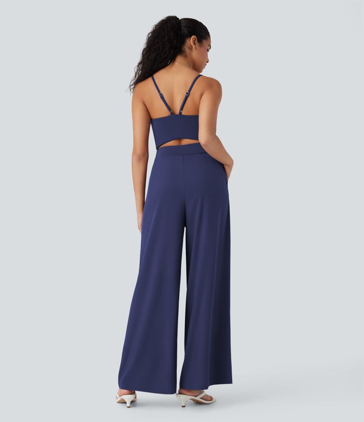 Breezeful™ Backless Wide Leg Quick Dry Casual Slip Jumpsuit with Side Pockets-Easy Peezy Edition