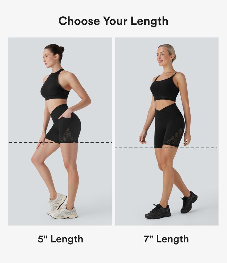 Softlyzero™ High Waisted Crossover Contrast Lace Yoga Biker Shorts 7'' with Pockets-UPF50+