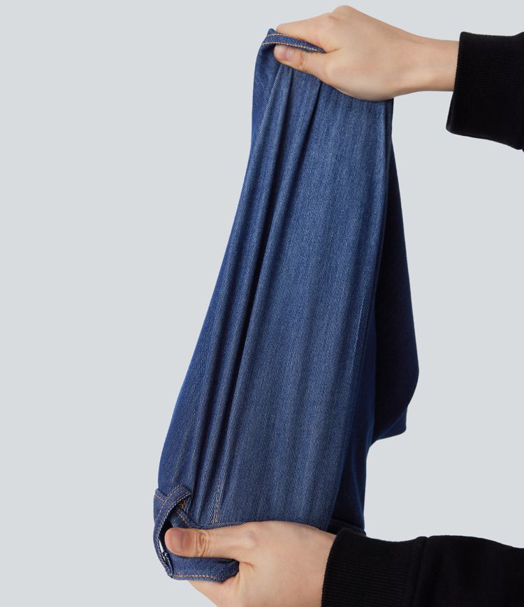 Mini-jupe tennis denim 2-en-1 HalaraMagic™ tricot extensible Cool Touch délavé taille haute avec poches