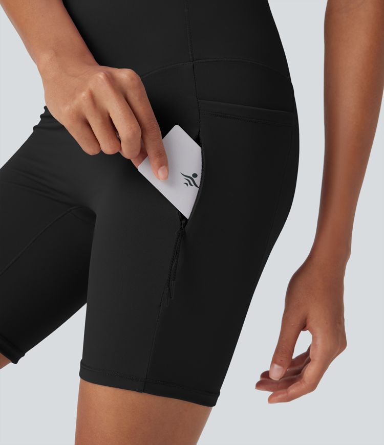 Halara UltraSculpt™ - Wander-Bikershorts mit hohem Bund, mehreren Taschen, Bauchkontrolle und Cool-Touch - schnelltrocknend, 17,8 cm, UPF50+