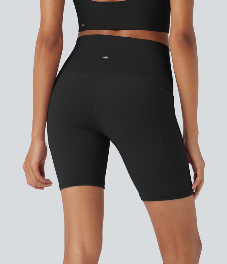 Halara UltraSculpt™ - Wander-Bikershorts mit hohem Bund, mehreren Taschen, Bauchkontrolle und Cool-Touch - schnelltrocknend, 17,8 cm, UPF50+