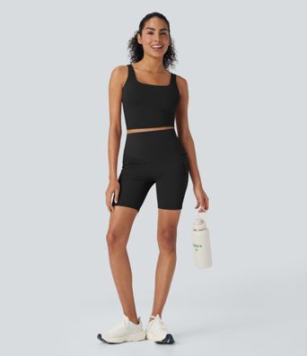 Halara UltraSculpt™ - Wander-Bikershorts mit hohem Bund, mehreren Taschen, Bauchkontrolle und Cool-Touch - schnelltrocknend, 17,8 cm, UPF50+
