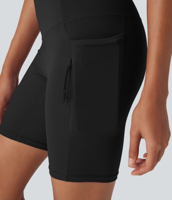 Halara UltraSculpt™ - Wander-Bikershorts mit hohem Bund, mehreren Taschen, Bauchkontrolle und Cool-Touch - schnelltrocknend, 17,8 cm, UPF50+