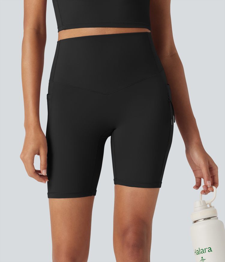 Halara UltraSculpt™ - Wander-Bikershorts mit hohem Bund, mehreren Taschen, Bauchkontrolle und Cool-Touch - schnelltrocknend, 17,8 cm, UPF50+