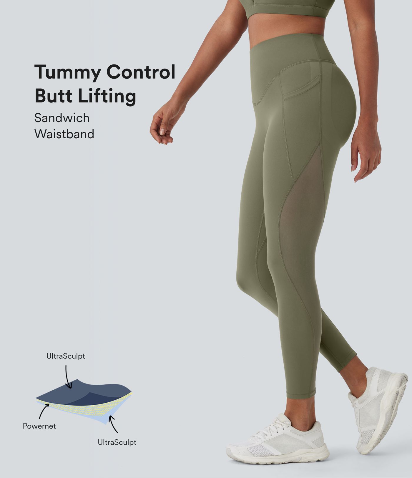Halara UltraSculpt™ Super High Waisted Butt Lifting Tummy Control Pocket Contrast Mesh Shaping Workout Leggings