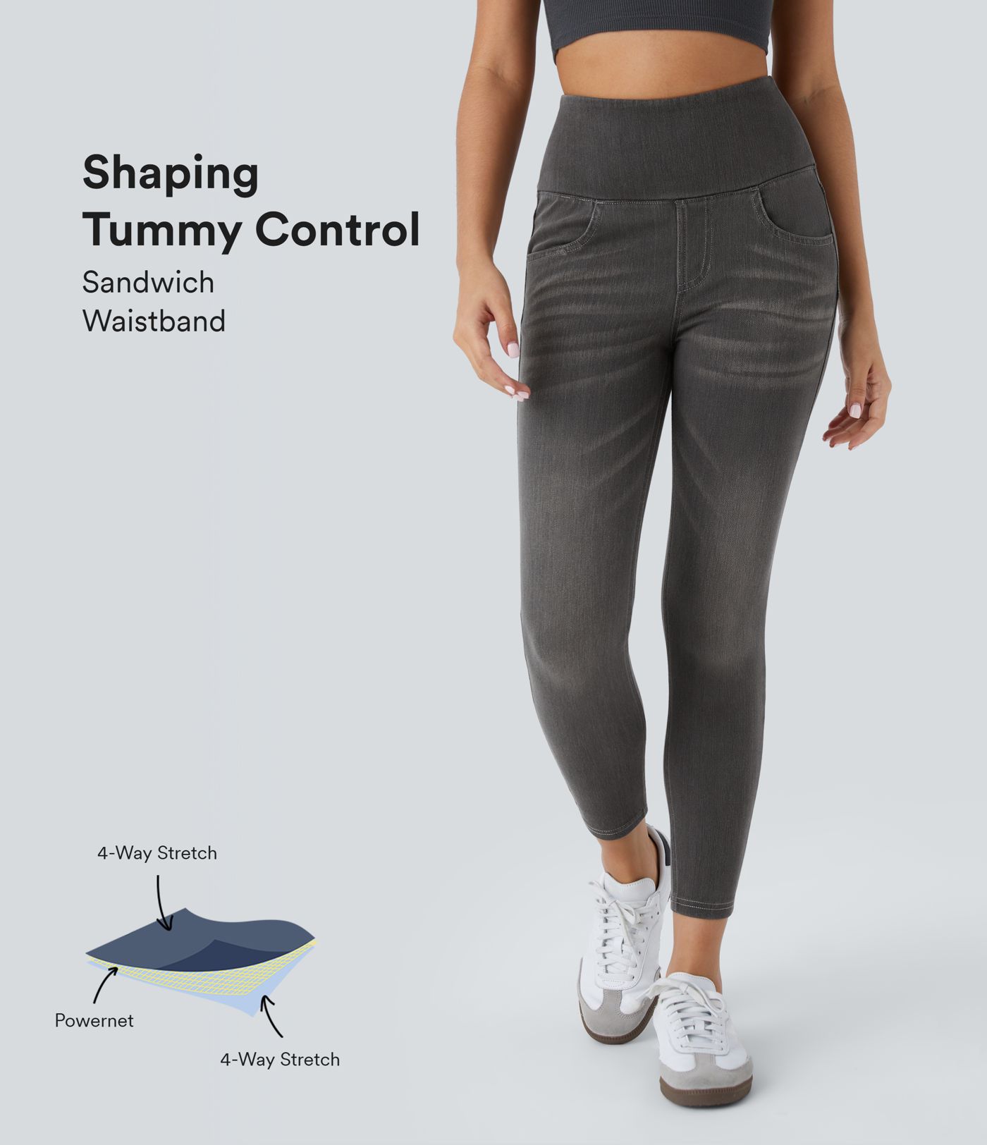 Legging 7/8 décontracté taille haute effet denim avec poches