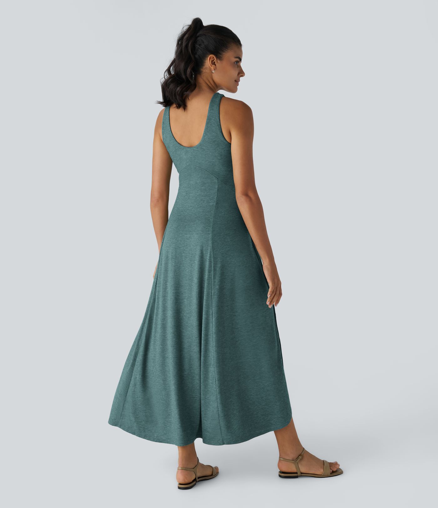 U Neck Backless Split Flowy Maxi Casual Tank Dress